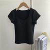 Camiseta de Manga Corta con Cuello Redondo Estilo Americano con Almohadilla en el Pecho para Mujer Verano Ajustada Adelgazante Spice Girls Elástica Color Sólido Top Corto Nuevo Estilo