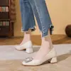 Zapatos Mary Jane de estilo francés para mujer con hebilla cuadrada de pedrería, nuevo modelo de otoño 2006, zapatos sin cordones de corte bajo con tacón alto grueso, zapatos de vestir elegantes