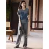 Traje de Patchwork de Mezclilla para Mujer Verano Talla Grande Conjunto de Dos Piezas Camiseta y Pantalones 2025 Nueva Estación Europea Ropa de Mujer