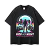 T-shirt Tendência Vintage Lavada Manga Curta Estilo Motocicleta e Carro Esportivo Loose para Casal Marca High Street Cyberpunk Direto do Fabricante
