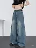 Jeans de corte curvo deconstruidos estilo americano para hombre, marca de moda de verano, pantalones largos casuales de trabajo vintage de pierna ancha recta lavados