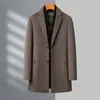 Casaco de Lã Masculino para Inverno, Engrossado com Gola Cachecol, Forro de Plumas, Comprimento Médio, Lã Dupla Face, Blazer de Lã para o Pai