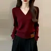 Suéter de punto rojo con cuello en V, nueva colección primavera/otoño 2026, mezcla de lana, jersey, capa base, adecuado para ropa de trabajo