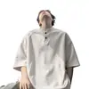 Camisa Polo Masculina de Verão Manga Curta Desconstruída com Gola Henly, Secagem Rápida e Refrescante, Roupa Solta para Adolescente, Camiseta Esportiva Manga Curta