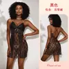 Camisola de Renda com Malha em Forma de Coração para Mulheres Feiyun com Alças de Strass, Decote V, Detalhe de Laço e Vestido Curto de Tela Transparente 1252