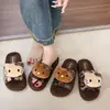Kt cat zapatillas de felpa con estampado de leopardo, pelaje grueso, para mujer, para exteriores, cálidas, otoño e invierno, hogar, dormitorio, interior, de una tira, zapatillas de algodón