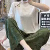 Calça de Pijama de Seda de Algodão para Mulheres, Estilo Fino para Primavera e Verão, Tamanho Grande, Caimento Solto, Calça de Perna Larga de Algodão Artificial, Pode Ser Usada Fora de Casa, Versátil, Cintura Alta, Leve