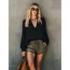 Enviado: Nova Moda Europeia e Americana Feminina Camisa Versátil de Manga Longa Cor Sólida com Babados Decote V