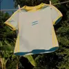 Amazon Verano Nuevo Ajuste Delgado Bandera Nacional Bordada Manga Corta Camiseta de Jersey para Mujer Copa del Mundo Venta al por Mayor