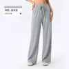 Calça Casual Esportiva Emagrecedora com Bolsos, Calça Fitness de Corte Reto para Mulheres, Cordão Elástico na Cintura, Calça de Yoga Solta, Calça Longa