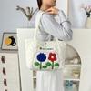 Nova Bolsa de Ombro Acolchoada em Formato de Coração Ins Bolsa Tote com Estampa de Cereja Desenho Animado Fofo Bolsa de Mão de Compras Feminina