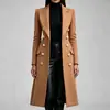 Chaqueta Casual Europea y Americana Moda Otoño e Invierno Estilo Retro Ceñida a la Cintura Ajustada de Cuerpo Largo Manga Larga Chaqueta de Traje Ropa Femenina Transfronteriza