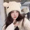 Orejas de Gato Lindas Nuevo Gorro de Lana Tejida para Mujer Otoño Invierno Moda Elegante Estilo Coreano Más Terciopelo Cálido Japonés Versátil