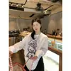 Tiroteo real~ Estilo coreano de principios de otoño holgado versátil estampado de boceto holgado camiseta de manga larga top casual estilo perezoso 19154