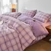 Juego de Cuatro Piezas de Algodón 100% Teñido en Hilo Lavado, Algodón Puro, Sin Estampar, Productos de Calidad Suministrados de Fábrica, Funda Nórdica, Ropa de Cama Estilo Japonés, Sábana Ajustable al por Mayor