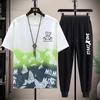 Calças de manga curta terno masculino verão casual masculino bonito frito rua terno com camiseta da moda esportes terno de duas peças