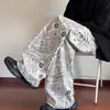 Calça Wide Leg de Veludo Estampada Vintage para Homens, Calça Longa Reta Solta Tendência para Primavera e Outono, Calça Casual com Caimento Estilo Americano