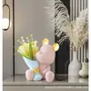 Ramo de Flores, Figura de Oso Violento, Decoración de Escritorio para Sala de Estar en Casa, Adorno Simple de Artesanía de Resina para Estudio, Árbol de la Fortuna