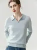 Suéter 100% Caxemira Feminino Gola Lapela POLO Cor Sólida Solto Emagrecedor Rejuvenescedor Malha Outono Inverno Novo Suéter Versátil