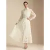 Moda Femenina Nueva Primavera/Verano 2026 de Amazon Vestido Bordado de Manga Larga con Solapa de Linterna Falda Larga con un Toque de Lujo Ligero y de Alta Gama
