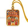 Pingente Thangka de Aço Titânio Xizang Pintado à Mão em Ouro Zaqilam Quinto Mestre Deus Amarelo da Riqueza Thangka Colar Quadrado Dourado