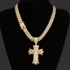 Collar con Colgante de Aleación Hip-Hop Cruz Completa de Diamantes Transfronterizo Colgante Personalizado Tendencia de Moda Masculina Collar Cubano Incrustado de Diamantes