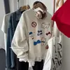 Nueva sudadera de otoño e invierno estilo coreano con bordado pesado, lazo flocado, diseño de cachorro, juvenil, versátil, con cuello redondo para mujer