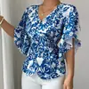 Otoño 2026 Nuevo Camisa Corta Floral con Cuello en V y Cintura Fruncida Elegante Casual Atuendo para Vacaciones y Citas
