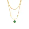 Collar con colgante de piedra verde vintage francés, estilo nicho, sencillo, extraíble, apilado, cadena de clavícula de acero inoxidable chapada en oro de 18 quilates.