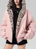 Sudadera Cálida de Orejas de Conejo Lindas para Otoño e Invierno Chaqueta de Forro con Estampado de Leopardo con Cremallera y Capucha