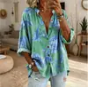 2026 AliExpress TEMU moda de comércio exterior padrão estampa 3D manga longa gola alta cardigã camisa feminina de manga longa
