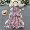 Vestido camisola estampado estilo resort francés para mujer, verano 2026, vestido largo escalonado con volantes, impresionante vestido largo tipo hada, estilo nuevo