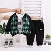Ropa de Otoño para Bebé 2025 Primavera y Otoño Nuevo Estilo Chaqueta Cárdigan Rombo Elegante para Niño Set de Tres Piezas Ropa de Otoño para Niños