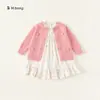 Ropa para Niños Bangxuan Dulce Primavera Nuevo Vestido Floral Cárdigan de Punto Conjunto de Vestido de Dos Piezas para Niñas Atuendo Infantil
