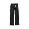 Calça de algodão masculina, coleção de outono, cintura alta, com cordão, leve, corte solto, estilo casual, três listras, cor sólida, 320 gramas