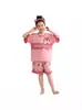 Pijama de verano para niña, fino, de algodón para niños, traje de manga corta y shorts, ropa de casa linda de dibujos animados para niñas