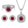 Prata de Lei s925 Zircônia Rubi Brincos de Prata Corindo Vermelho Colar Tesouro Colorido Anel de Diamante Vermelho Conjunto de Joias Conjunto de Três Peças