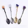 Atacado de fábrica pedra bruta de cristal natural colher incrustada conjunto de chá para mexer esculpido vintage acessórios Artesanato de Cristal