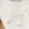 Calcetines de Verano Finos para Mujer hasta la Pantorrilla, Diseño Simple Blanco y Negro de Doble Aguja, Versátiles con Zapatos Pequeños de Cuero, Calcetines de Algodón Holgados de Color Sólido hasta la Rodilla