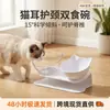 Cuenco Antideslizante Inclinado para Beber y Comer Gatos, Individual/Doble Cuenco, Cuenco con Orejas de Gato, Cuenco Grande para Agua, Cuenco con Patas Altas para Proteger la Columna Cervical, Doble Cuenco