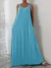 Vestido casual sin mangas de color liso talla grande, transfronterizo europeo y americano para el verano 2025, con bolsillos laterales, para Amazon