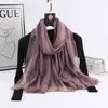 Bufanda Larga de Seda Estilo Nuevo para Mujer, Moderna y Versátil, Color Sólido con Rayas de Hilo Dorado, Bufanda de Seda Sintética, Chal Delgado para Primavera y Otoño