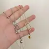 Corrente de suéter de inverno ajustável com borla de bola geométrica, design simples e de nicho, colar de corrente longa para suéter vazado