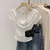 Design INS gola ombro balanço camiseta feminina manga curta verão top curto cintura sexy camisa lisa feminina atacado