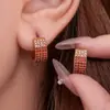 Pendientes de Lujo Ultra Brillantes de Media Ronda de Cuatro Filas Completamente de Diamante con Circonita Estrellada Europea y Americana, Pendientes Sencillos Personalizados para Mujer