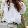 Blusa Feminina de Manga Curta Doce Bolha Estilo Francês 2023 Verão Novo Design Retrô Chique Senso de Design Doce Blusa Camisa