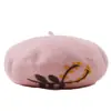 Boina Bordada com Flores para Mulheres, Chapéu de Feltro de Lã Artista Moderno para Outono e Inverno, Boina Versátil Vintage, Faz o Rosto Parecer Menor