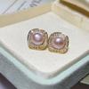 Pendientes de Perla Zhuji 8-9mm Perlas Botón Plata 925 Pendientes Morado Gris Venta al por Mayor Perlas Naturales