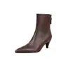 Botas Femininas Slim 5,5cm Couro Bovino de Flor Integral Botas Individuais Outono Couro Genuíno Bico Fino Zíper Traseiro Salto Agulha Salto Médio Botas de Cano Curto