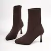 Elegantes botines calcetín nuevos de punta fina para mujer, con tacón fino, estilizan y son versátiles, botines cortos de tacón alto para otoño e invierno, modelo nuevo para adultos